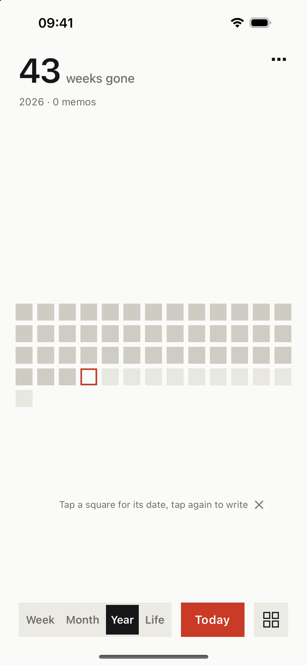 GridMe home screen: this year as a grid, a week per square